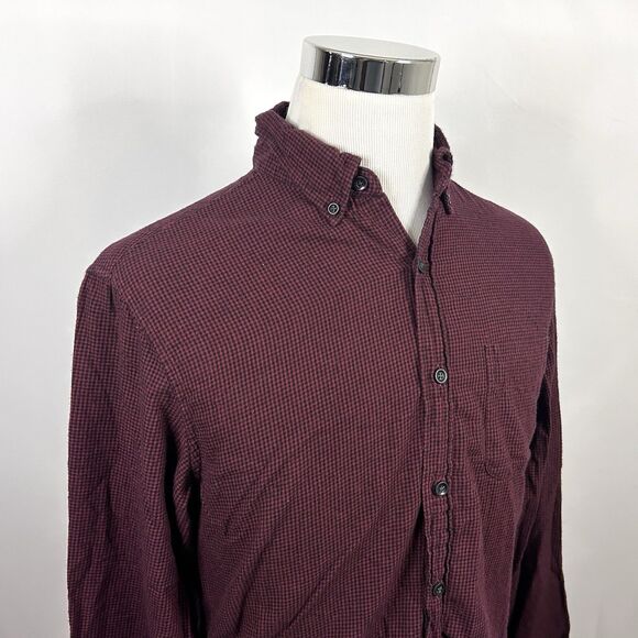 J Crew Medium Classic Fit Brushed Twill Shirt Red Black Houndstooth Cotton - Picture 1 of 5